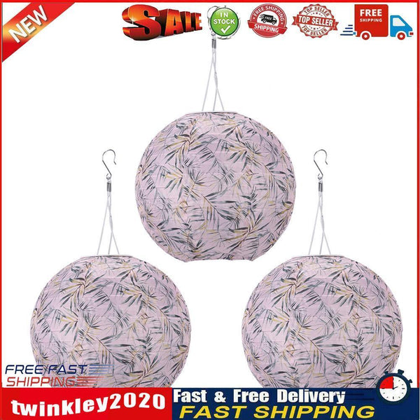 3pcs LED Round Solar Lantern Printed Waterproof Hanging Decor (Green Leaf) Newly