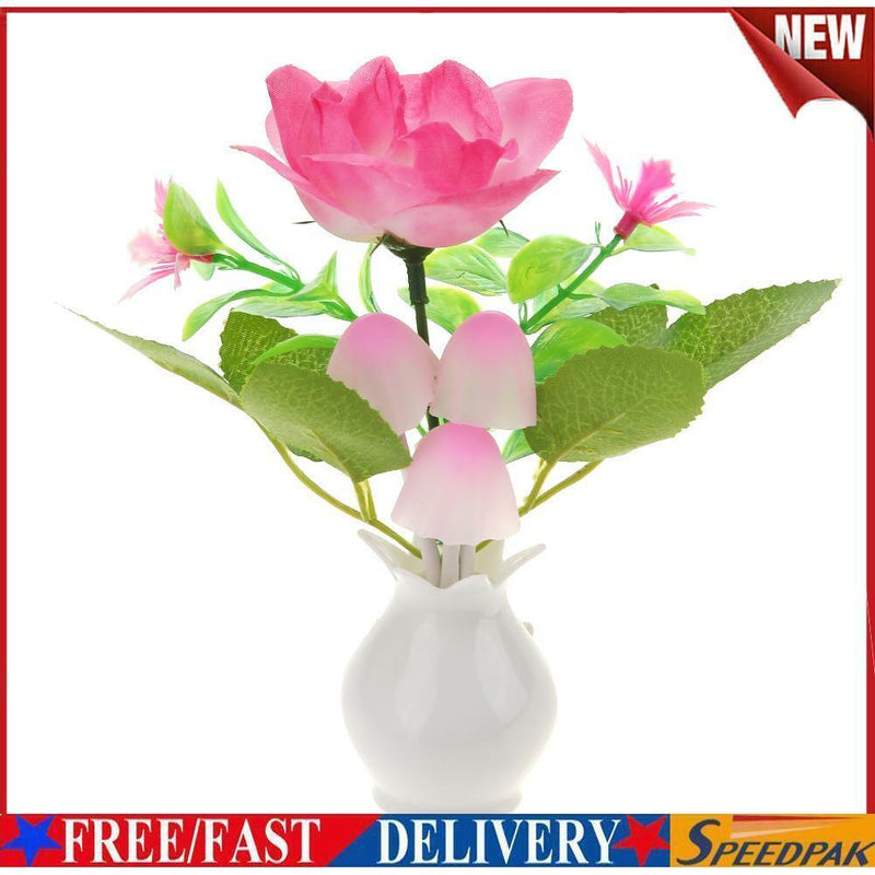 US Plug-in LED Night Lamp Flower Colorful Light Sensor Bedroom Home (LJ-3)