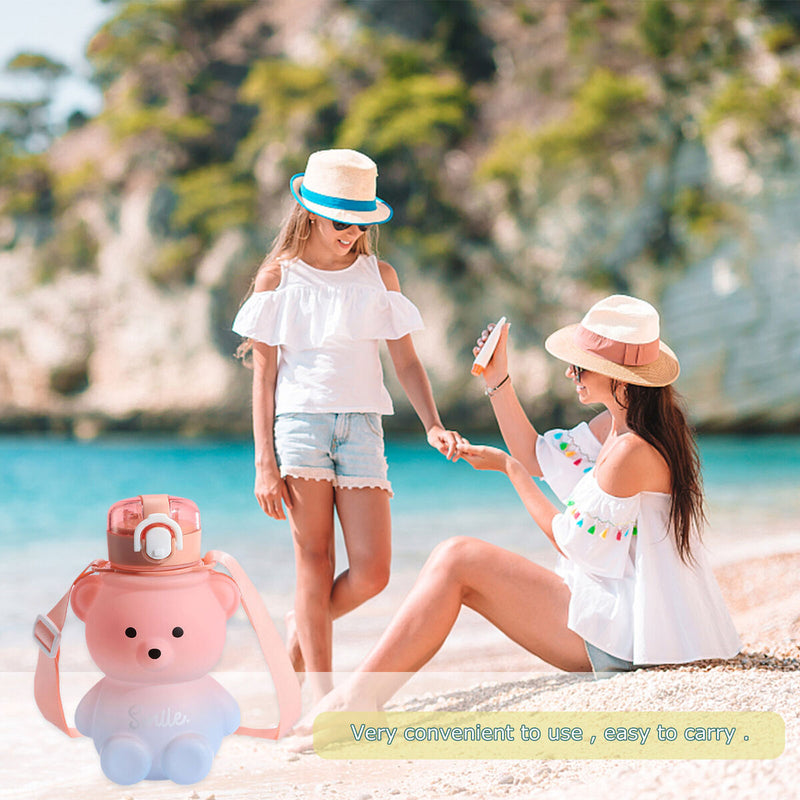 Bear Bottle - 800ml Gradient Large Capacity Water Bottles with Straw and Strap