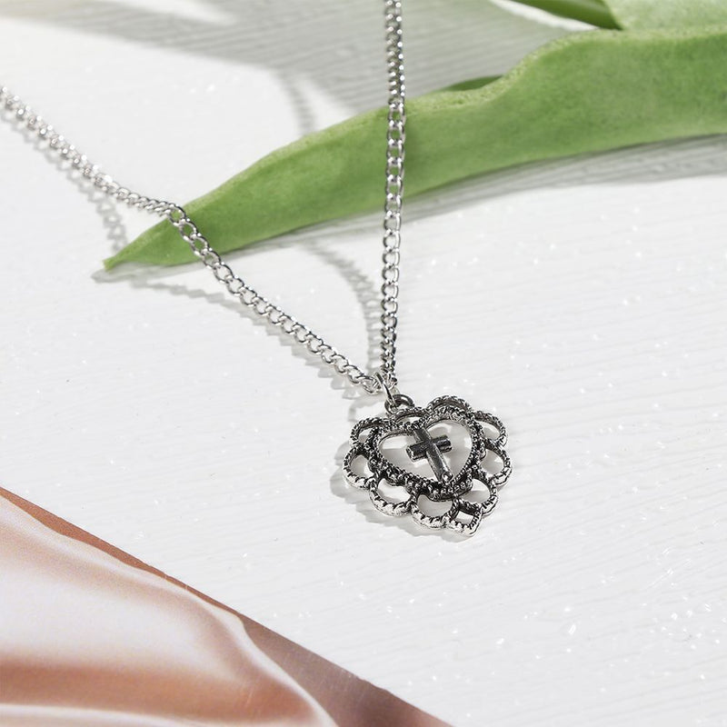 Women Punk Hollow Heart Pendant Clavicle Chain Cross Necklace Jewellery