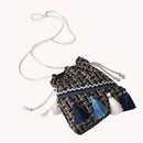 Woolen Shoulder Bag Ethnic Woven Bucket Tassel Crossbody Handbag (Black)