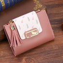 Tassels Women Short Wallet PU Leather Clutch Card Bag Female Purse (Pink)