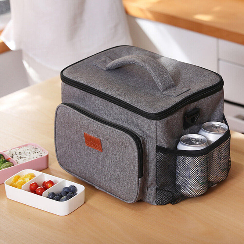 Oxford Cloth Lunch Bag Zipper Waterproof Thermal Tote Handbag (Grey S) Newly