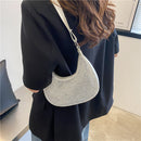 Crescent Diamonds Handbag Women Leather Rhinestones Shoulder Underarm Tote Purse