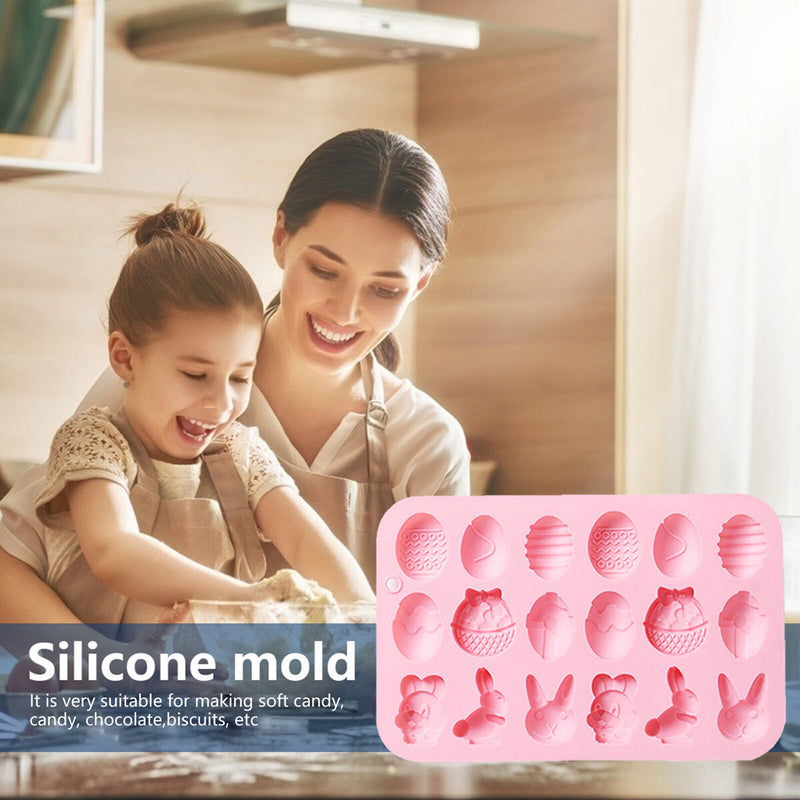 Fondant Moulds Easter Egg & Bunny Silicone Mold Tray for Candy Cake Chocolate