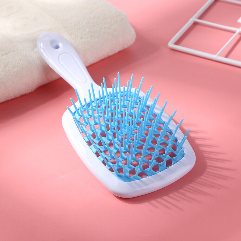 Wide Teeth Air Cushion Combs Scalp Massage Brush Hollow Grid Comb (Blue)