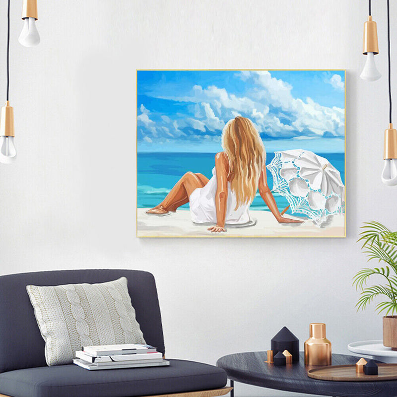 Beach Girl Back Oil Paint By Number Kit DIY Acrylic Painting on Canvas Framel