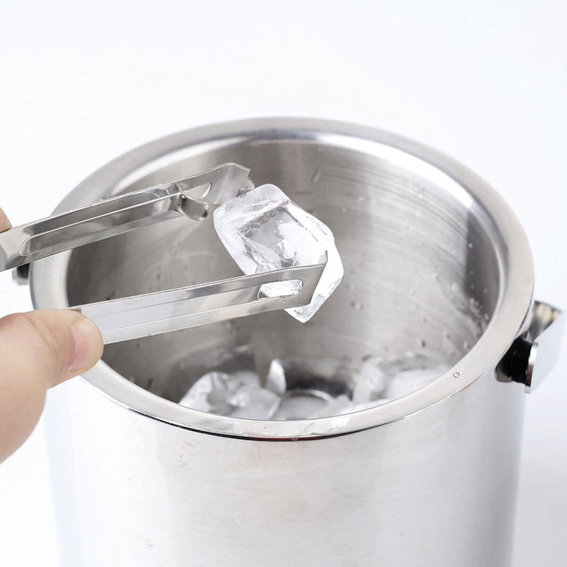 Double Wall Ice Bucket Insulated Stainless Steel with Tongs Strainer (3.2L)