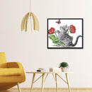 14CT Printed Partial Cross Stitch Handcraft Flower Cat Artwork Wall Decor