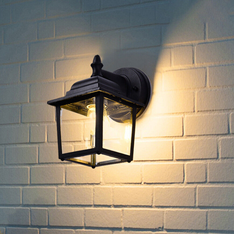 Retro E27 Wall Lamp Waterproof Glass Lantern Light Sconce Outdoor Garden De