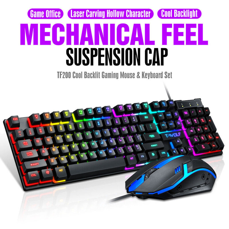 TF200 Rainbow RGB Back Light Keyboard Mouse Mice Wired Keyboard Mouse Combos Set