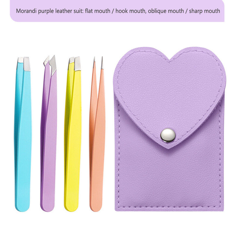 Eyebrow Tweezers with Leather Case for Women Beauty Makeup Cosmetic Tool Gifts