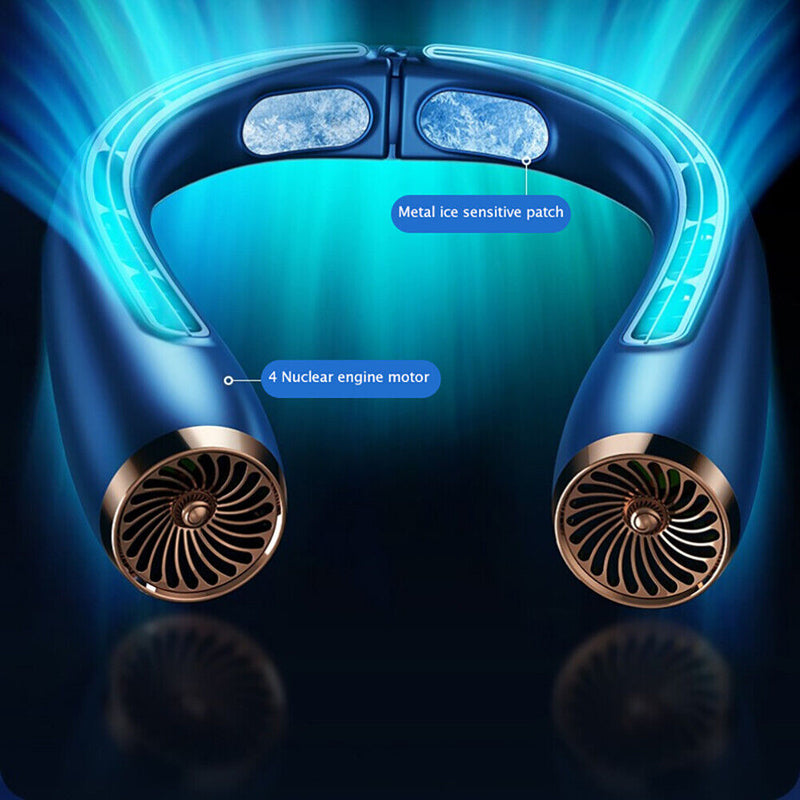 #A Portable Hanging Neck Fan Mute Cooler Twin Turbo Bladeless USB Rechargeable