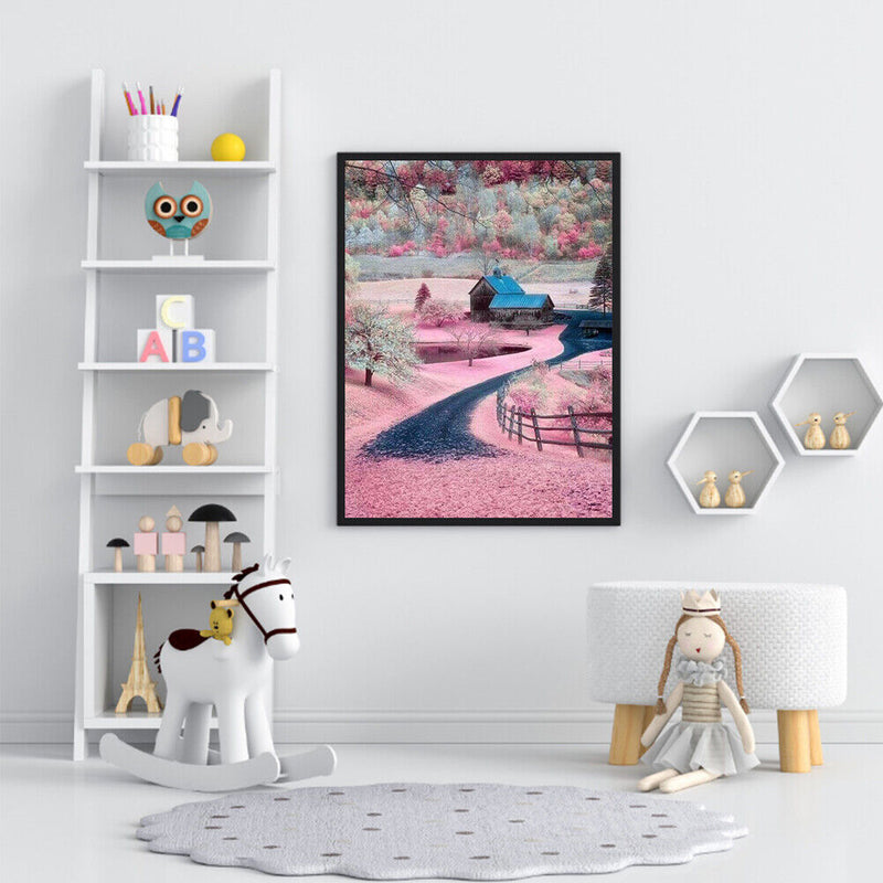 Frameless Oil Paint By Numbers Pink Village DIY Canvas Picture Craft Kit