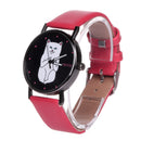 Student Lovely Cat Round Black Crystal Dial Quartz Watch (Rose Red) Newly