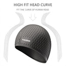 Waterproof Swimming Caps Women Men Silicone Ear Protection Swim Hat (Black)