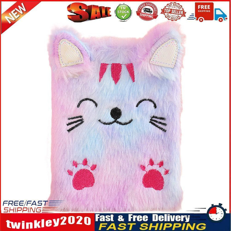 Cartoon Cat Plush Notebook Fluffy Daily Planner Journal Book (Purple) Newly