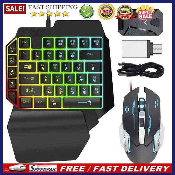 Wired Mechanical Keyboard RGB Mouse Converter Combo Set w/ Backlight OTG Adapter