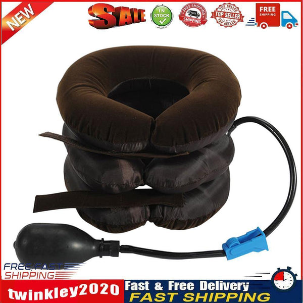 Inflatable Neck Stretcher Support 3 Tubes Air Cervical Traction (Coffee) Newly