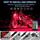 12pcs/set Motorcycle RGB LED Strip Kit RF Remote Control Underglow Lights Newly
