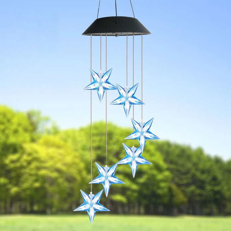 Solar Color Changing Wind Chime Lamps Star Moon Pendant Garden Light (A) Newly