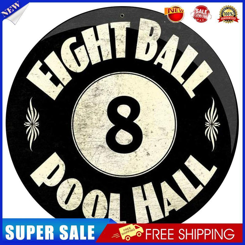 Round Plate Eight Ball Pool Hall Metal Tin Sign Plaque for Bar Pub Club