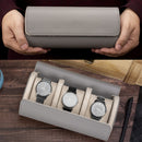 3 Slots Watch Roll Travel Case Portable Leather Watch Display Box (Grey) Newly