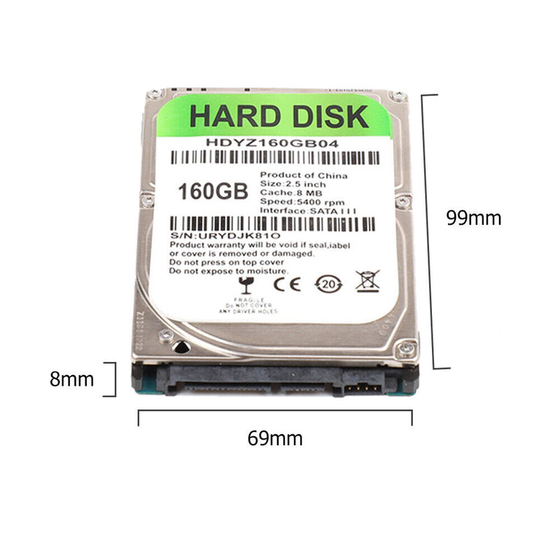 160GB Internal HDD 2.5 inch SATA III 5400RPM Hard Drive for Laptop Computer