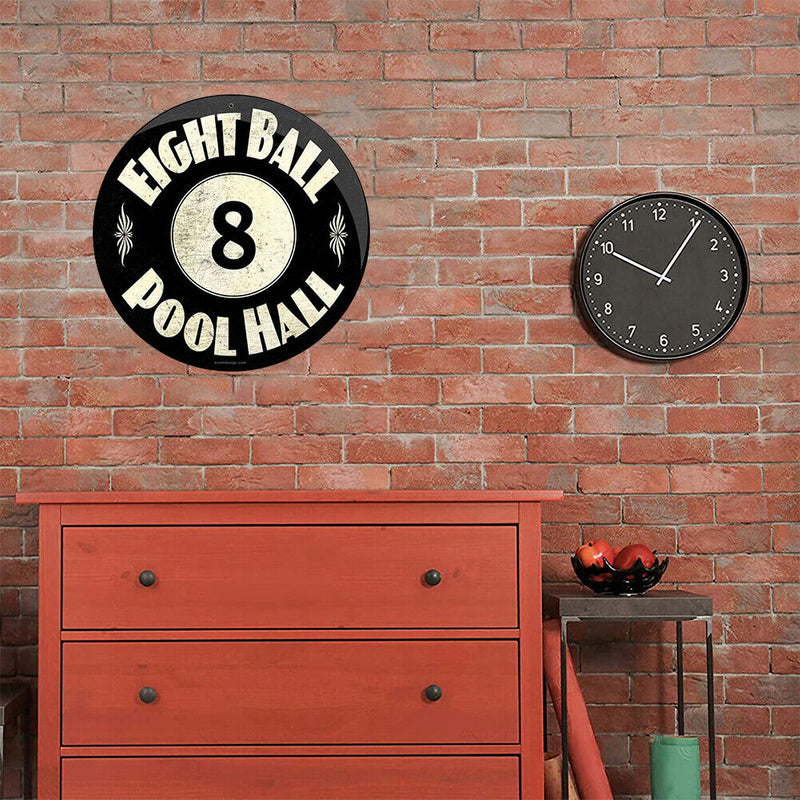 Round Plate Eight Ball Pool Hall Metal Tin Sign Plaque for Bar Pub Club