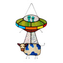 Alien and Cow Stained Glass Suncatcher Window Panel Home Hanging Pendants~