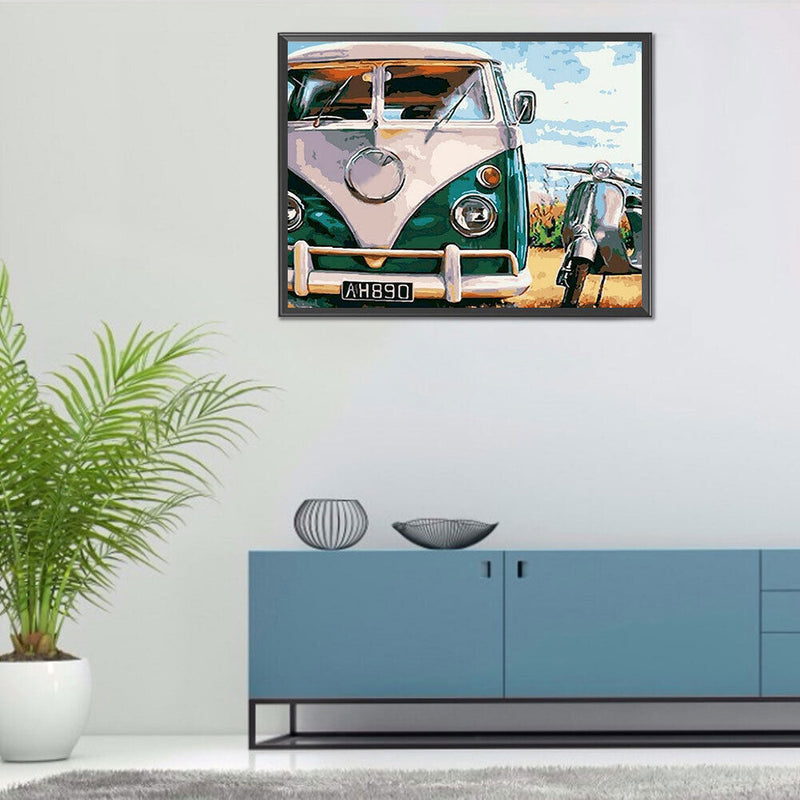 Bus Motorcycle Oil Paint By Numbers Kits DIY Handpainted on Canvas Wall Pictures
