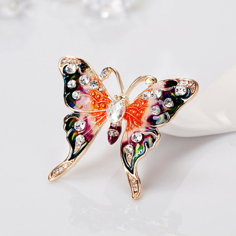Colorful Butterfly Brooches Rhinestone Pins Men Women Enamel Lapel Badge Jewelry