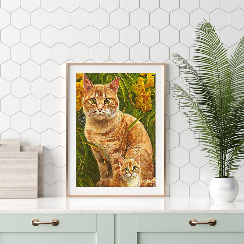 Frameless Orange Cats Oil Paint By Numbers Kit DIY Handmade Drawing On Canv