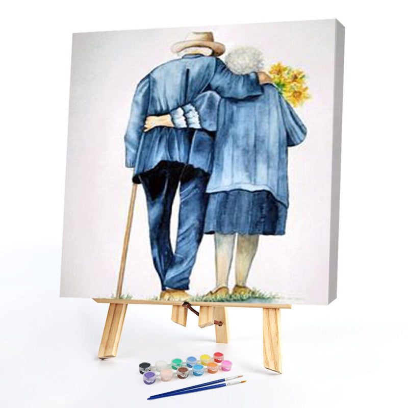 Back View of Old Couple 20X20cm Oil Paint By Numbers Picture DIY Painting Crafts