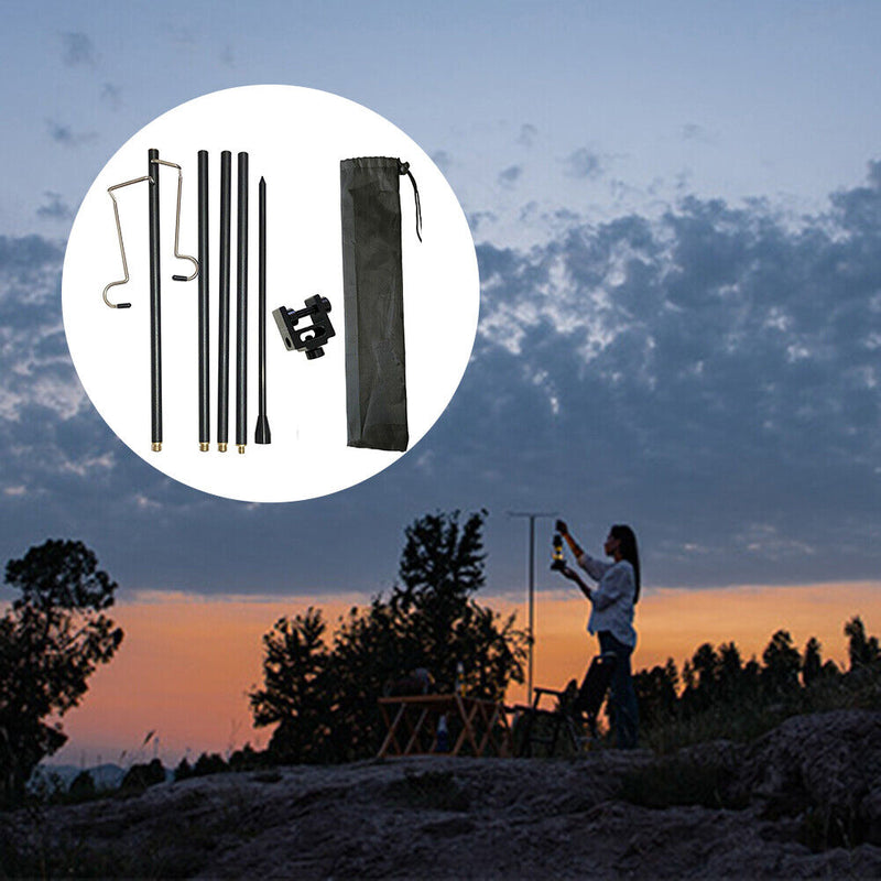 Outdoor Camping Hiking Foldable Light Post Pole Kit Detachable Lantern Stan