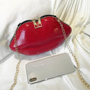Lips Women PVC Handbags Chain Messenger Bags Shoulder Party Clutch (Red)