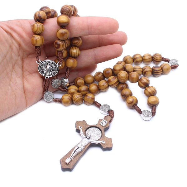Wood Religious Necklace Holy With Rosary Catholic Christian Crucifix Cross