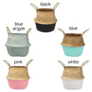 Decor Handmade Folding Belly Basket Seagrass Woven Flower Basket Plant Pot Bag