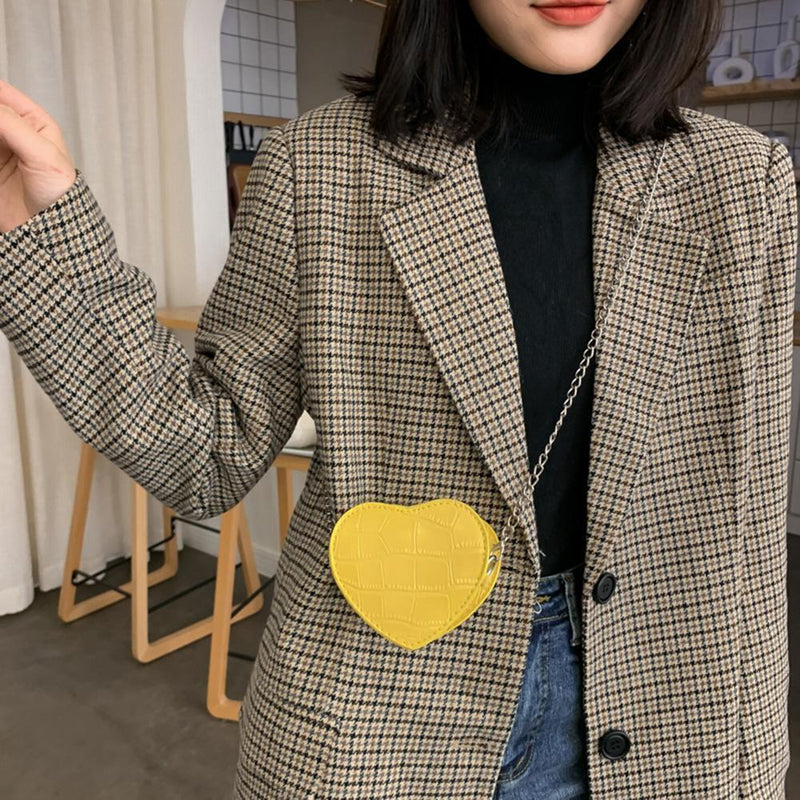 Love Heart Crossbody Handbag Women Kids Leather Small Shoulder Bag (Yellow)