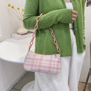 Women Casual Grid Print Acrylic Chain Underarm Bag Fashion Small Handbags Purse