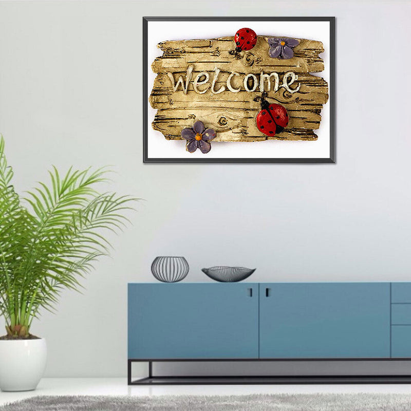 5D Diamond Painting Kit Welcome Board Full Square Drill Rhinestone DIY Wall