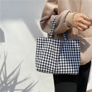 Women Portable Cloth Shopping Handbag Tote Plaid Food Picnic Bags (Black)