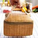 Portable Wicker Rattan Waterproof Tableware Insulated Thermal Basket Z4Y1