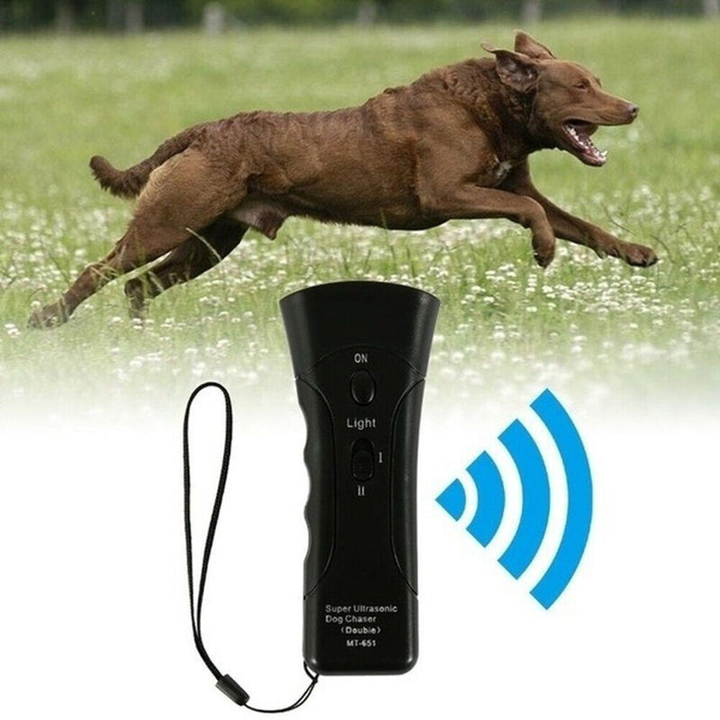 Double Head Ultrasonic Dog Repeller Portable LED Flashlight Stop Bark Tool Newly
