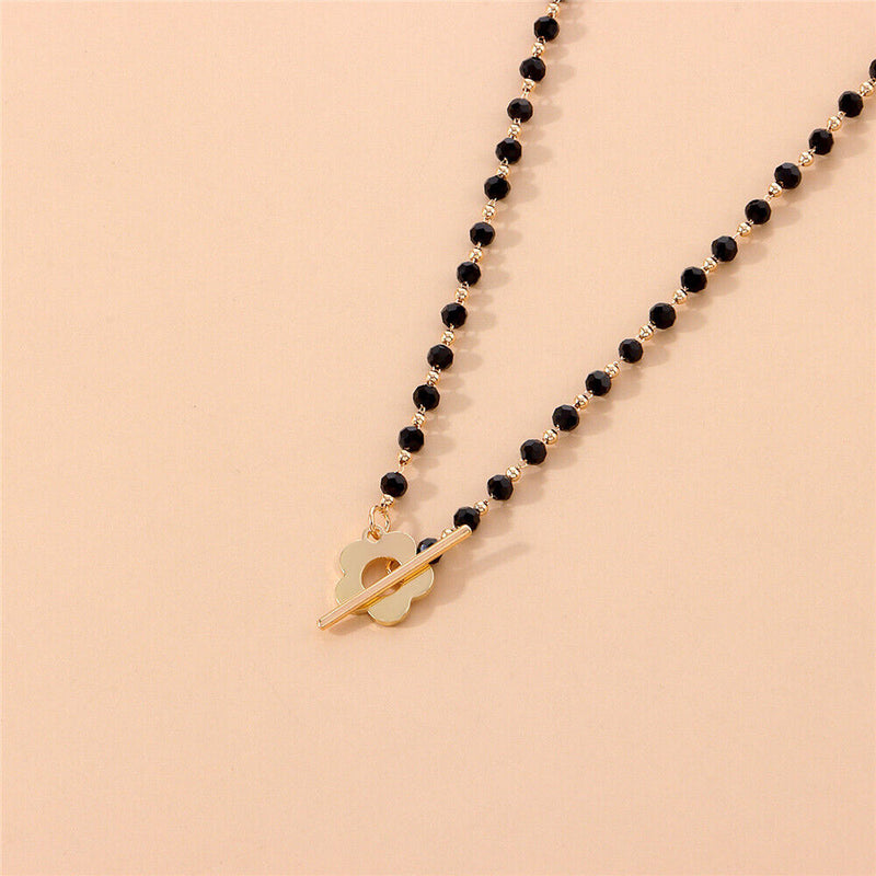 Women Crystal Bead Clavicle Jewelry Choker Chain Collar Necklace Buckle Flower
