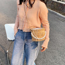 Beading Chain Small Straw Bucket Shoulder Bags Women Rattan Beach Mini Handbags