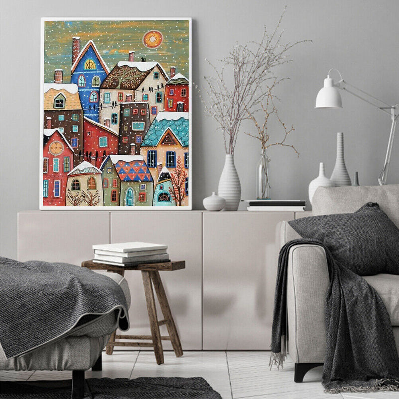 Snow Village Oil Painting By Numbers DIY Frameless Art Picture On Canvas