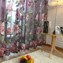 Window Curtain Flower Print Sheer Pattern Voile Valances Wine 100x200cm
