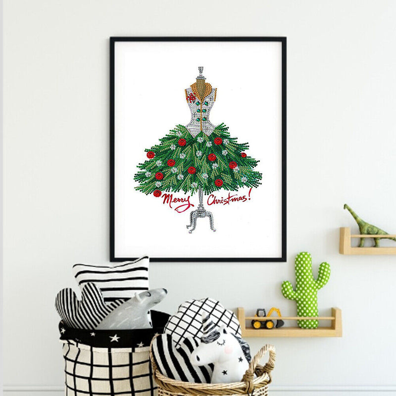 5D DIY Christmas Tree Dress Diamond Drawing Partial Special Shape Drill Kit