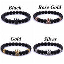 Volcanic Stone Mens Crown Bracelets Steel Titanium Cuff Bangles Beaded Bracelet